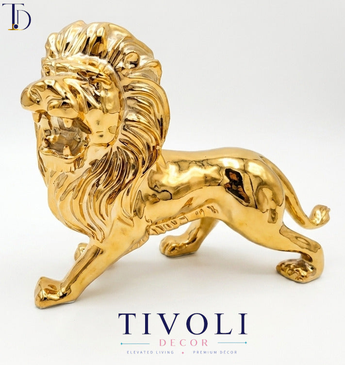 Modern Glossy Gold Lion Figure – Luxury Home Decor