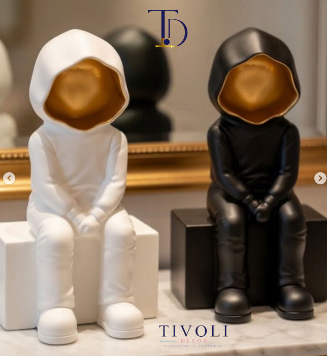 Modern Sitting Hooded Character Sculpture – Available in Black Only