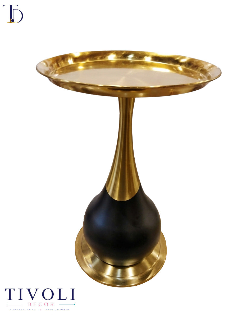 Modern Luxury Gold Pedestal End Table – Hourglass Round Tray Table for Living Room