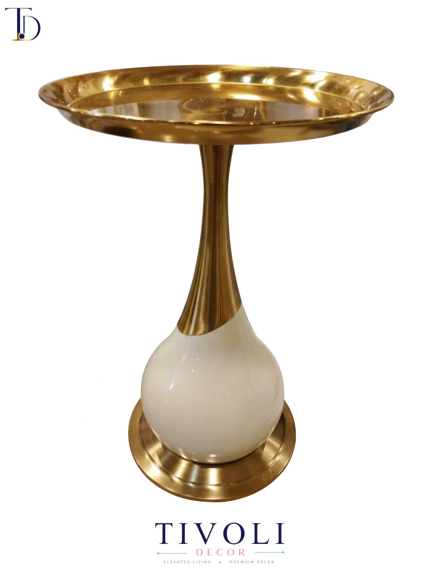Modern Luxury Gold Pedestal End Table – Hourglass Round Tray Table for Living Room