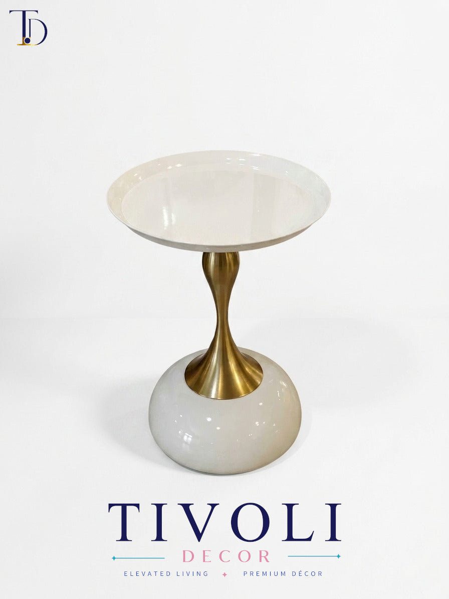 Modern Luxury Gold Pedestal End Table – Hourglass Round Tray Table for Living Room.