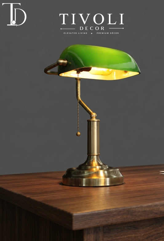 Bankers Desk Lamp with Green Glass Shade – Premium Executive Study Light (Imported)