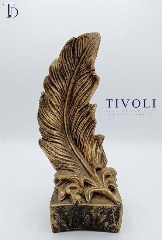 Classical Gold Feather Statue on Stand – Luxury Home Decor