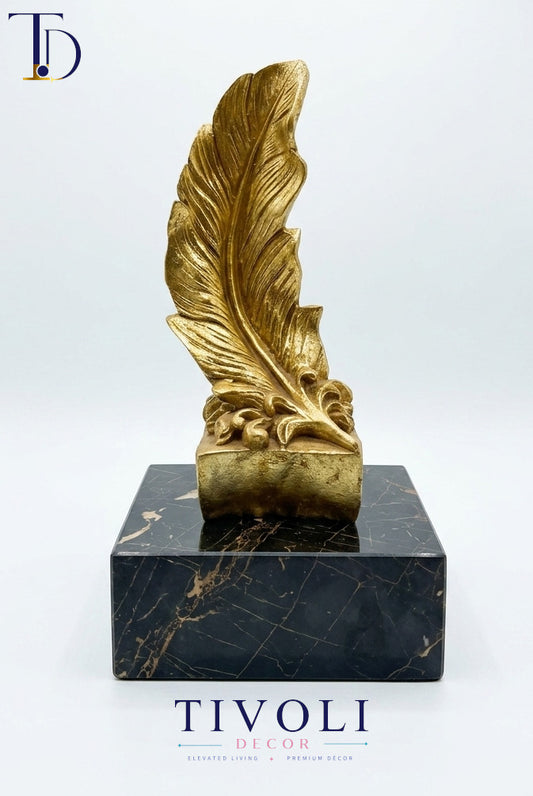 Classical Gold Feather Statue on Stand – Luxury Home Decor