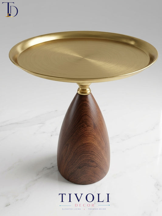 Modern Round Gold Cake Stand with Walnut Plated steel Base – Luxury Decorative Serving Platter Accent