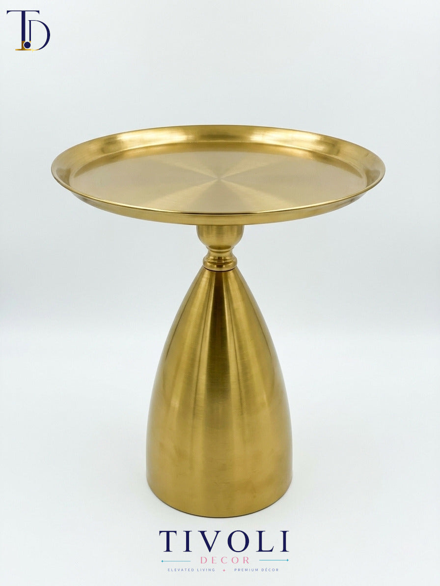 Modern Round Gold Stand with Pedestal Base – Luxury Brass Decorative Serving Platter Accent