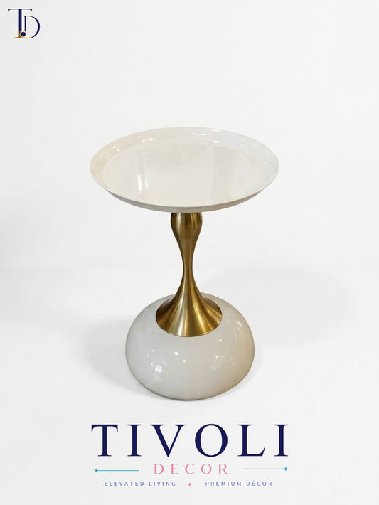 Modern Luxury Gold Pedestal End Table – Hourglass Round Tray Table for Living Room.