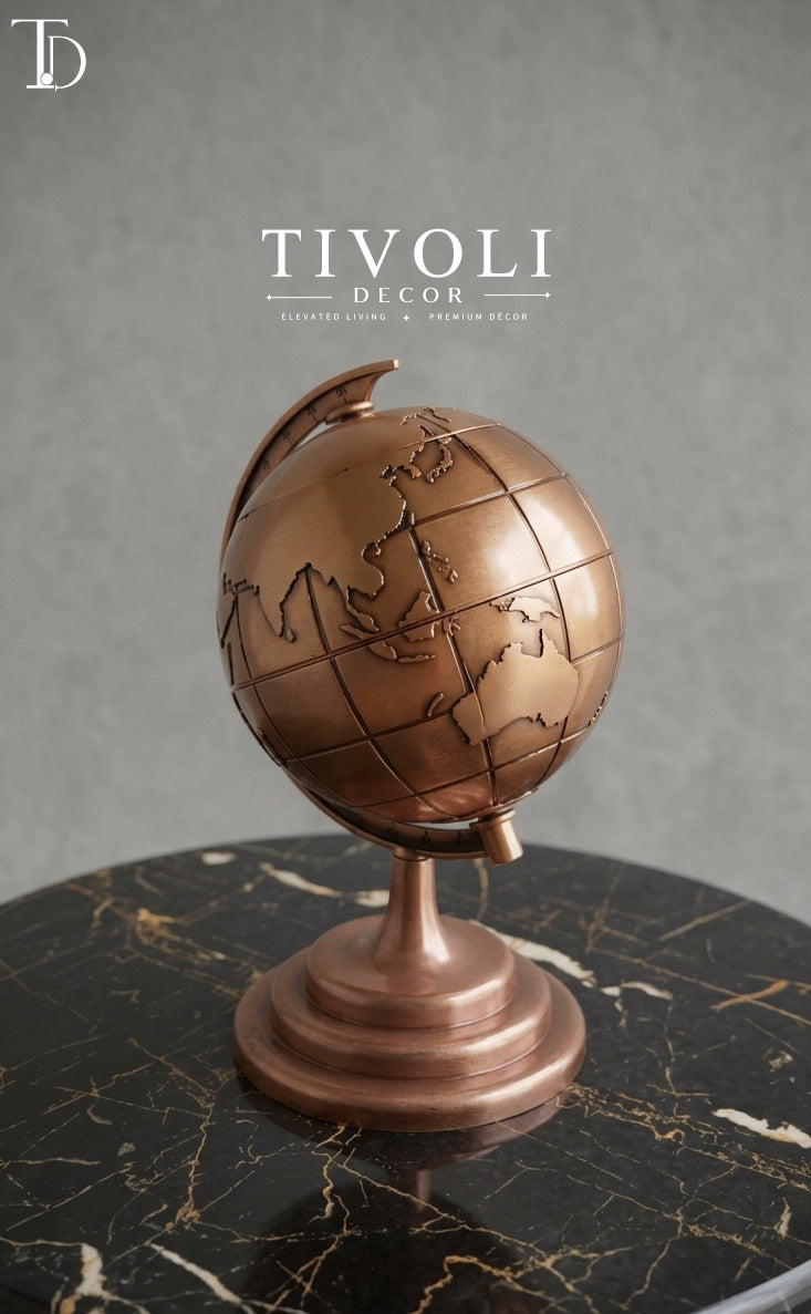 Traditional Brushed Bronze Globe Decor – Luxury Metallic World Atlas for Office & Study