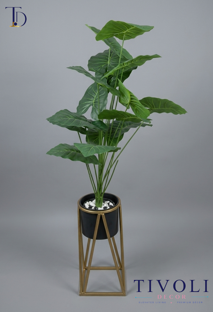 Premium Artificial Elephant Ear Plant with Luxury Gold Stand