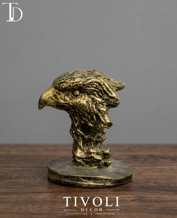 Antique gold textured eagle head sculpture 