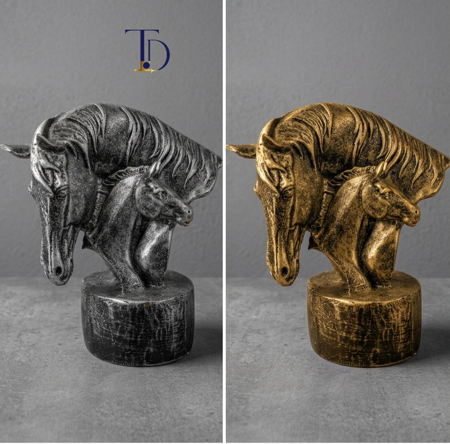 Vintage Antique Silver Twin Horse Statue | Luxury Home Decor Pakistan