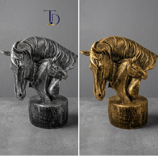 Vintage Antique Silver Twin Horse Statue | Luxury Home Decor Pakistan