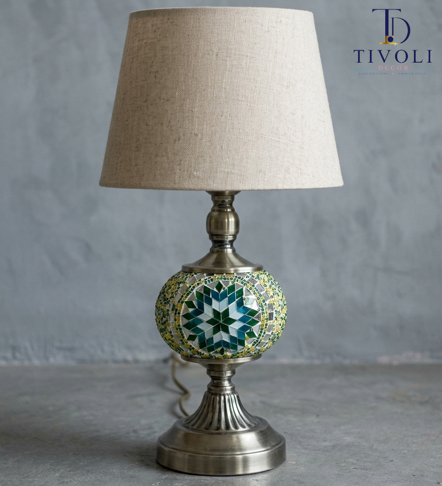 Turkish mosaic glass table lamp with silver base – Tivoli Decor