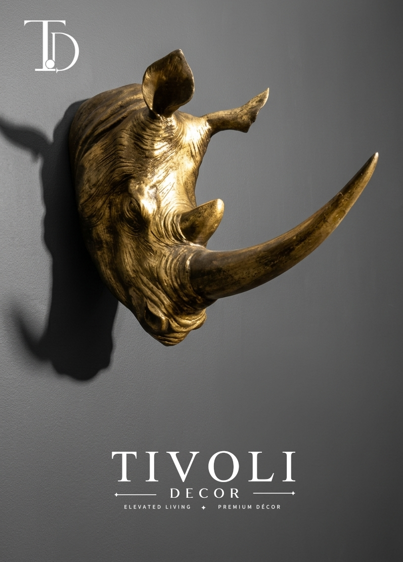 Golden Rhino Head 3D Wall Sculpture | Premium Home Art Pakistan