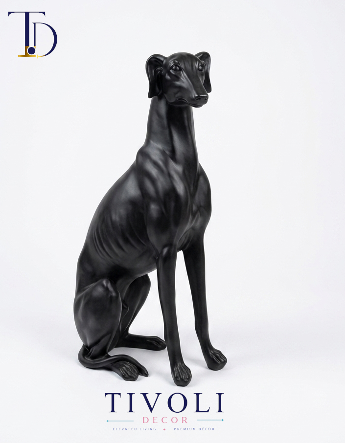Modern Matte Black Sitting Greyhound Dog Statue | Luxury Home Decor Pakistan