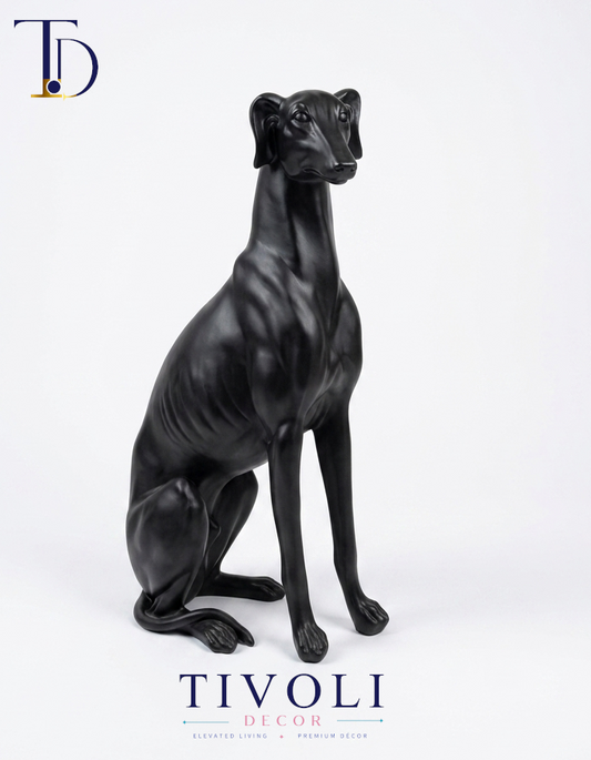 Modern Matte Black Sitting Greyhound Dog Statue | Luxury Home Decor Pakistan