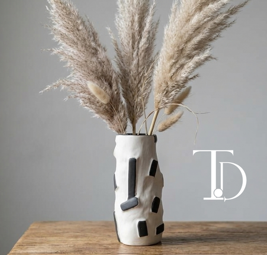 Abstract black and white ceramic vase by TivoliDecor, handmade home decor Lahore Pakistan