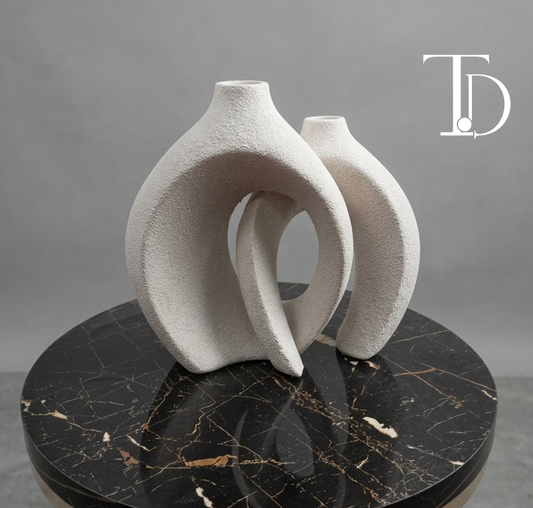 Nordic Textured Off-White Interlocking Resin Vase Set | Premium Home Decor Pakistan