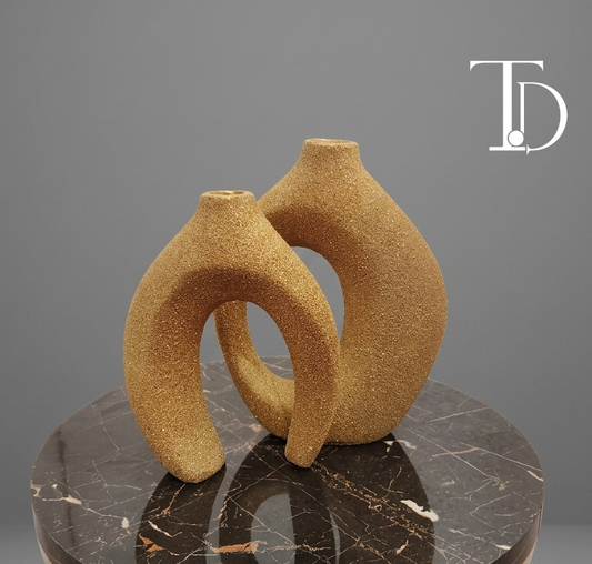 Luxury Textured Golden Interlocking Resin Vase Set | Premium Home Decor Pakistan